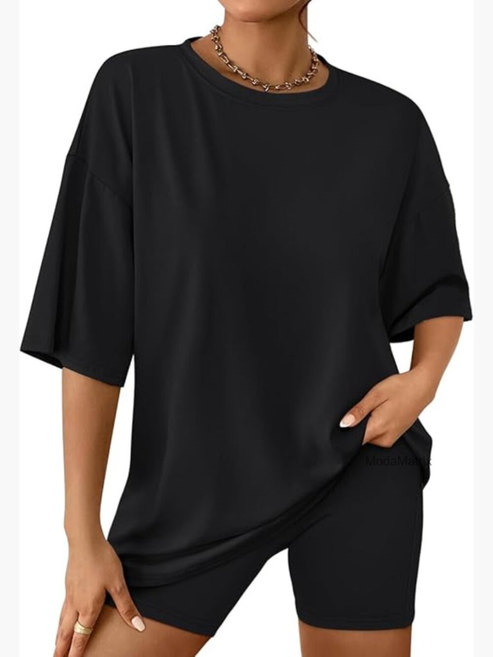 Oversized Tshirt & Biker Shorts 2 Piece Set - Women's Lounge Wear